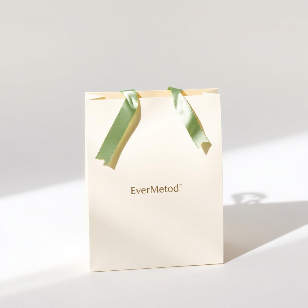 EverMethod elegant cream gift bag with sage ribbons