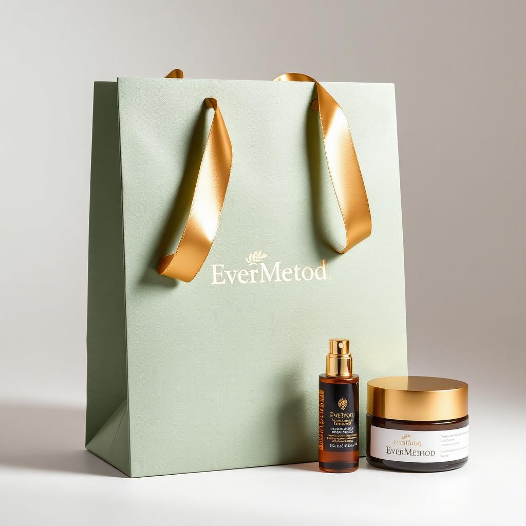 EverMethod luxury sage gift bag with gold ribbons